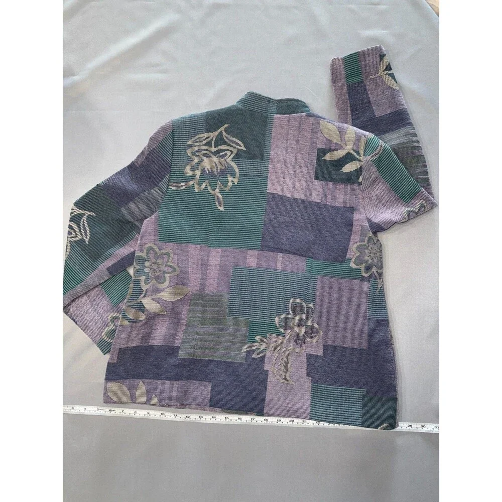 Alfred Dunner Vintage Women 14P Purple Patchwork Zip Tapestry Jacket
